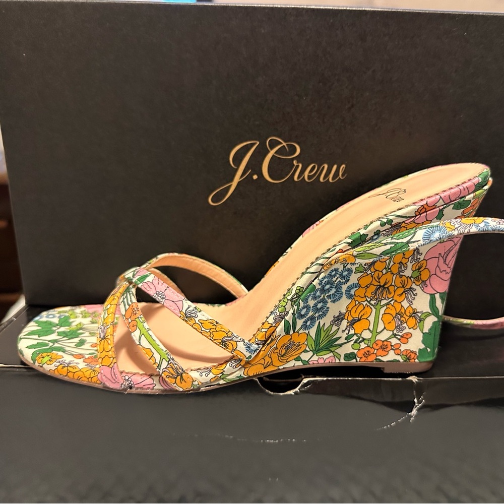 J.Crew Women's Floral Wedge Sandals - Pink, Green, Yellow. Brand New!